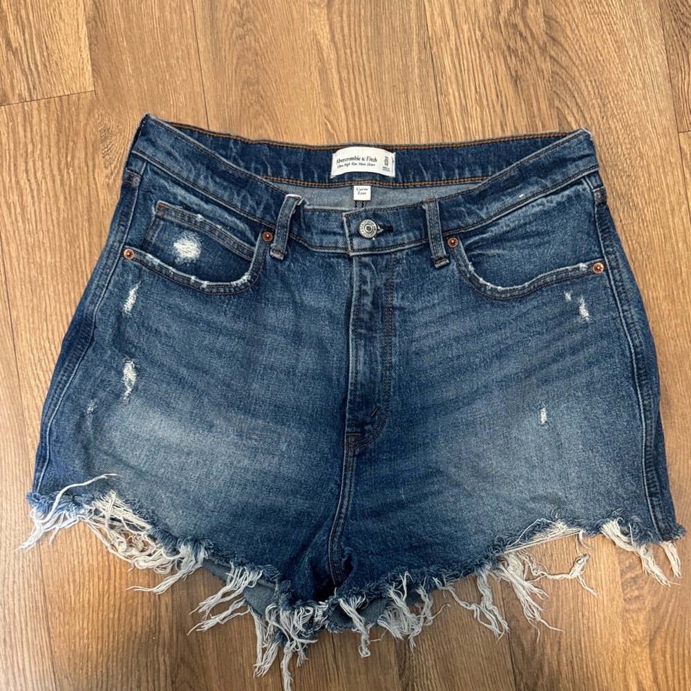 Abercrombie & Fitch Blue Distressed High Rise Mom Shorts